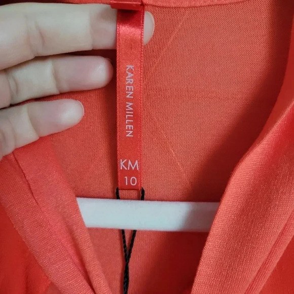 Karen Millen, NWT Orange Red Tie Neck Silk Jersey Knit Sleeveless Top Size 10 - Picture 6 of 8